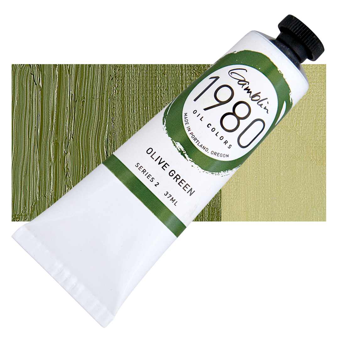 Open in modal - Gamblin 1980 Oil Paint - Olive Green, 37 ml tube and swatch