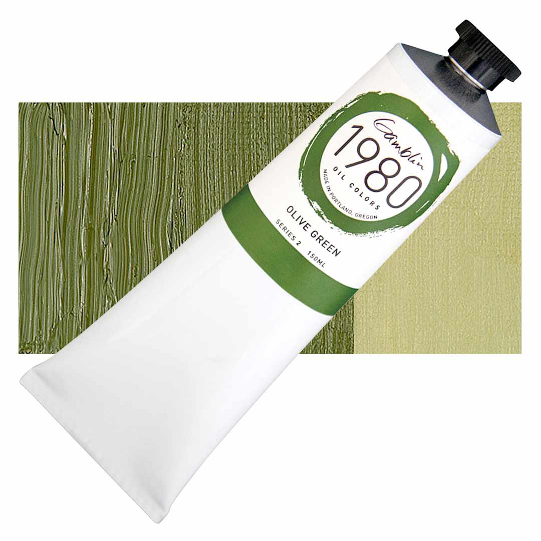 Open in modal - Gamblin 1980 Oil Paint - Olive Green, 150 ml tube and swatch