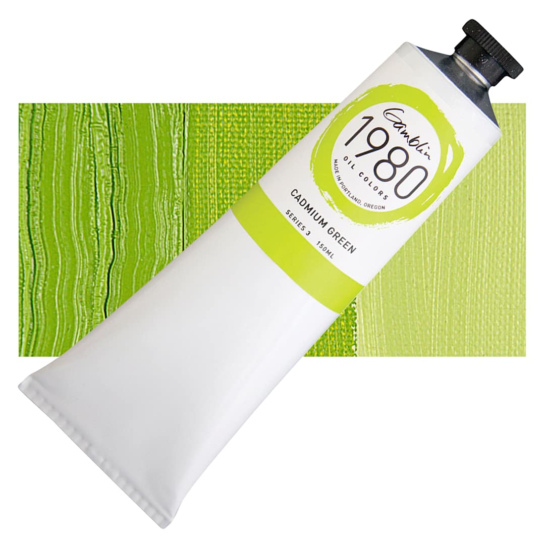 Open in modal - Gamblin 1980 Oil Paint - Cadmium Green, 150 ml tube and swatch