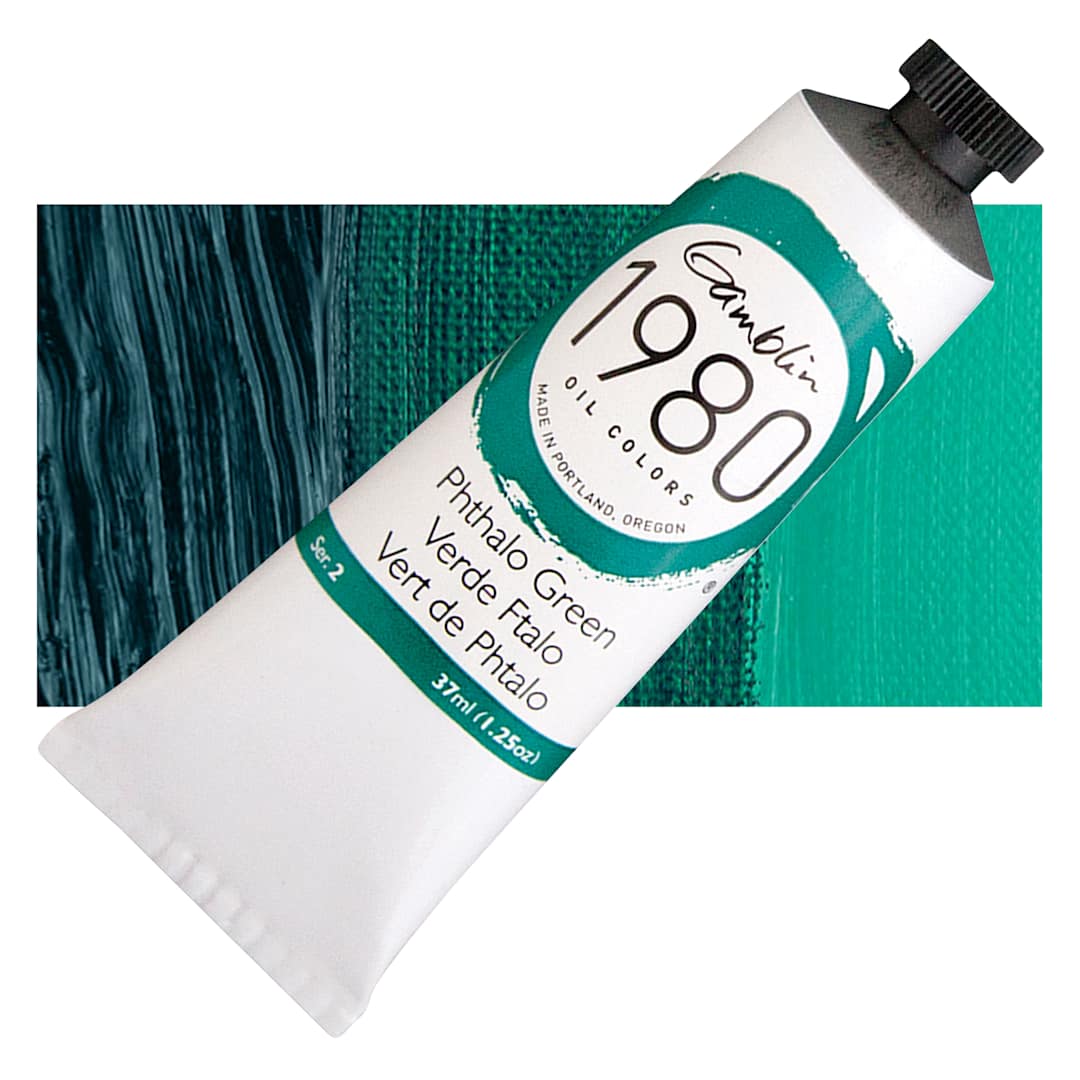 Open in modal - Gamblin 1980 Oil Paint - Phthalo Green, 37 ml tube and swatch