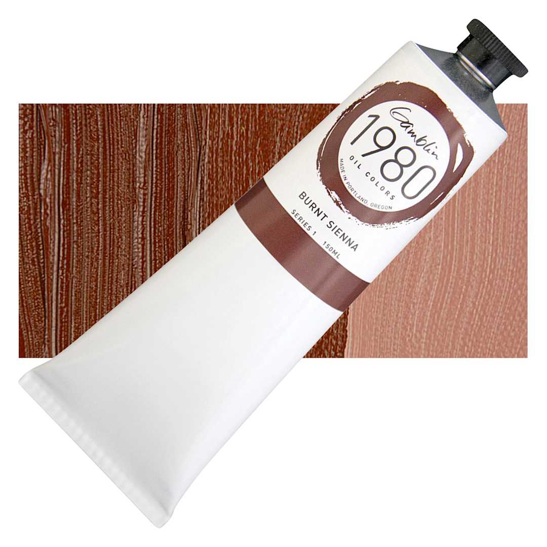 Open in modal - Gamblin 1980 Oil Paint - Burnt Sienna, 150 ml tube and swatch