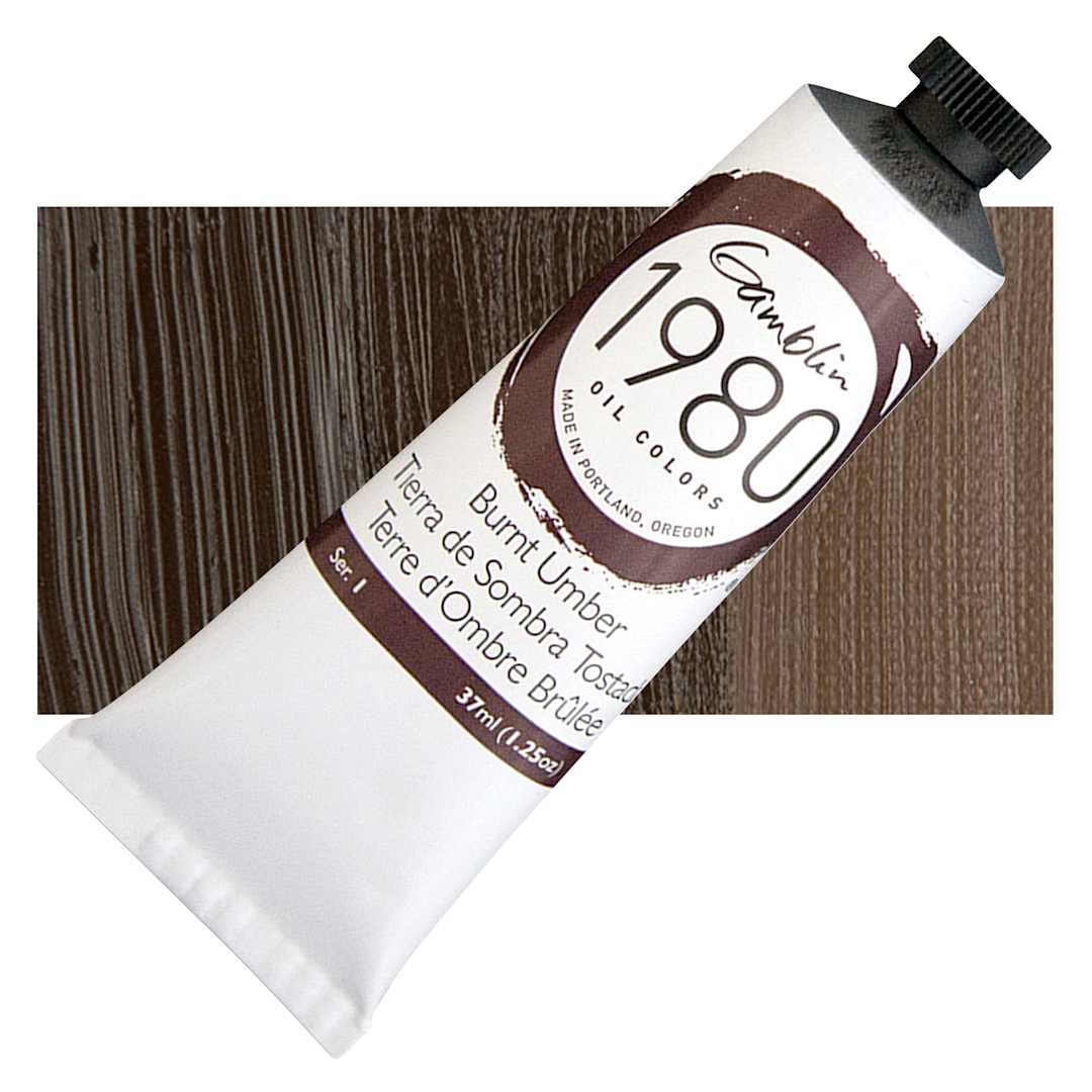 Open in modal - Gamblin 1980 Oil Paint - Burnt Umber, 37 ml tube and swatch
