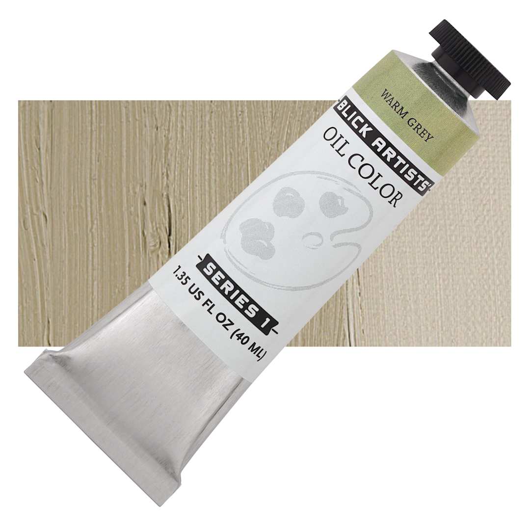 Open in modal - Blick Artists' Oil Paint - Warm Gray, 40 ml tube and swatch