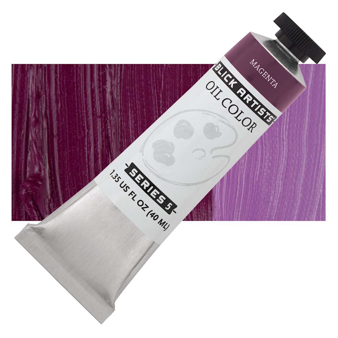 Open in modal - Blick Artists' Oil Paint - Magenta, 40 ml tube and swatch