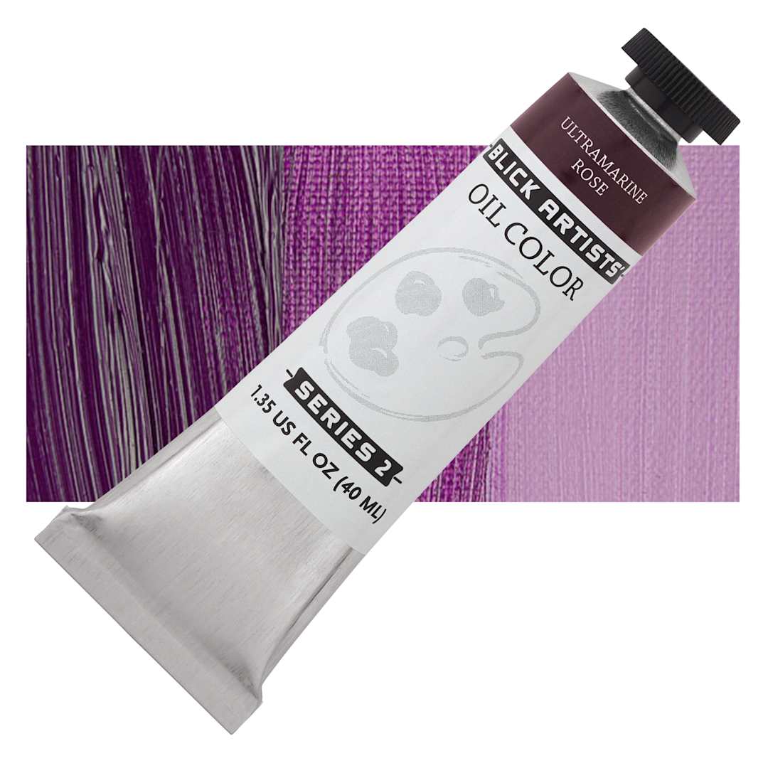 Open in modal - Blick Artists' Oil Paint - Ultramarine Rose, 40 ml tube and swatch