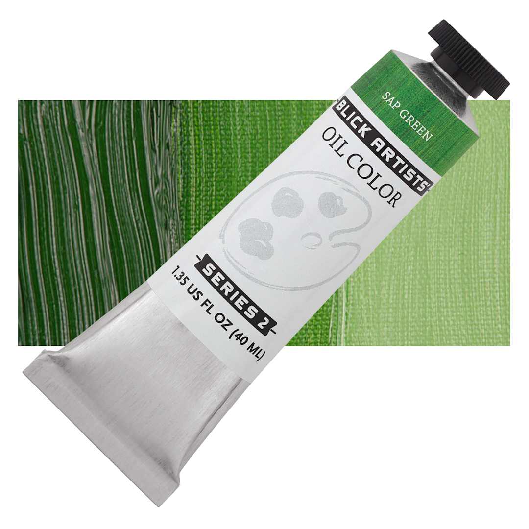 Open in modal - Blick Artists' Oil Paint - Sap Green, 40 ml tube and swatch