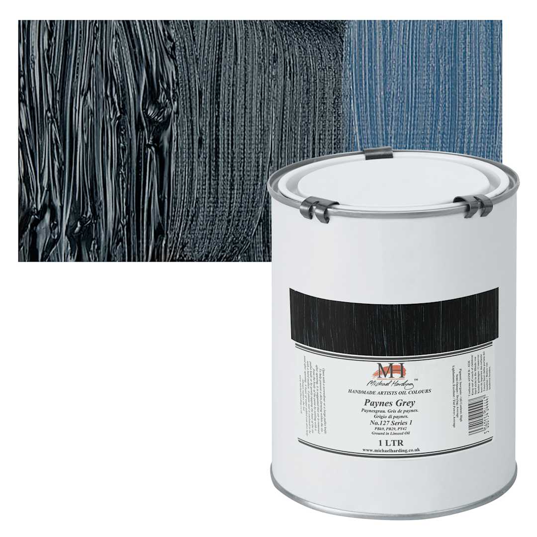 Open in modal - Michael Harding Artists Oil Paint - Payne's Grey, 1 Liter and swatch