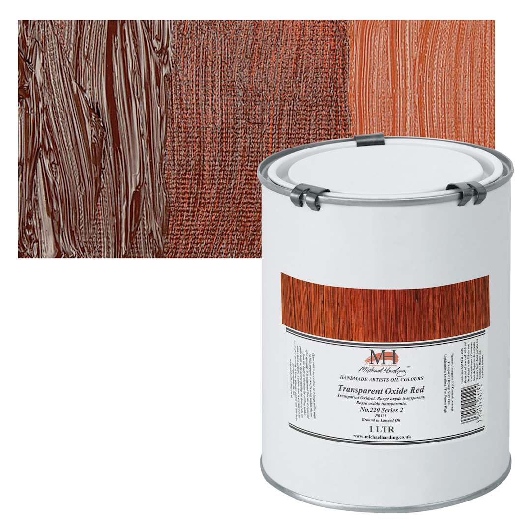 Open in modal - Michael Harding Artists Oil Paint - Transparent Oxide Red, 1 Liter and swatch