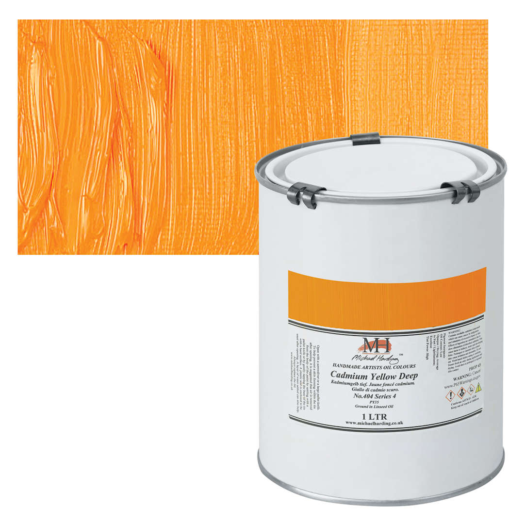 Open in modal - Michael Harding Artists Oil Paint - Cadmium Yellow Deep, 1 Liter and swatch