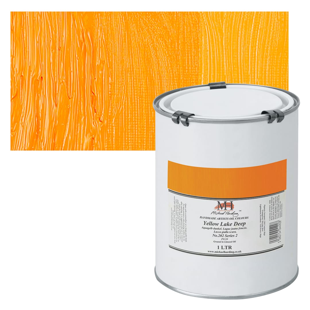 Open in modal - Michael Harding Artists Oil Paint - Yellow Lake Deep, 1 Liter and swatch