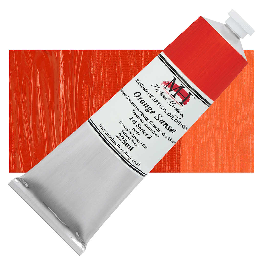 Open in modal - Michael Harding Artists Oil Color - Orange Sunset, 225 ml tube and swatch