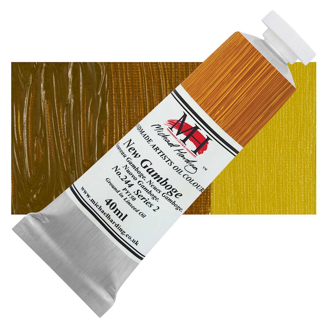 Open in modal - Michael Harding Artists Oil Color - New Gamboge, 40 ml tube and swatch