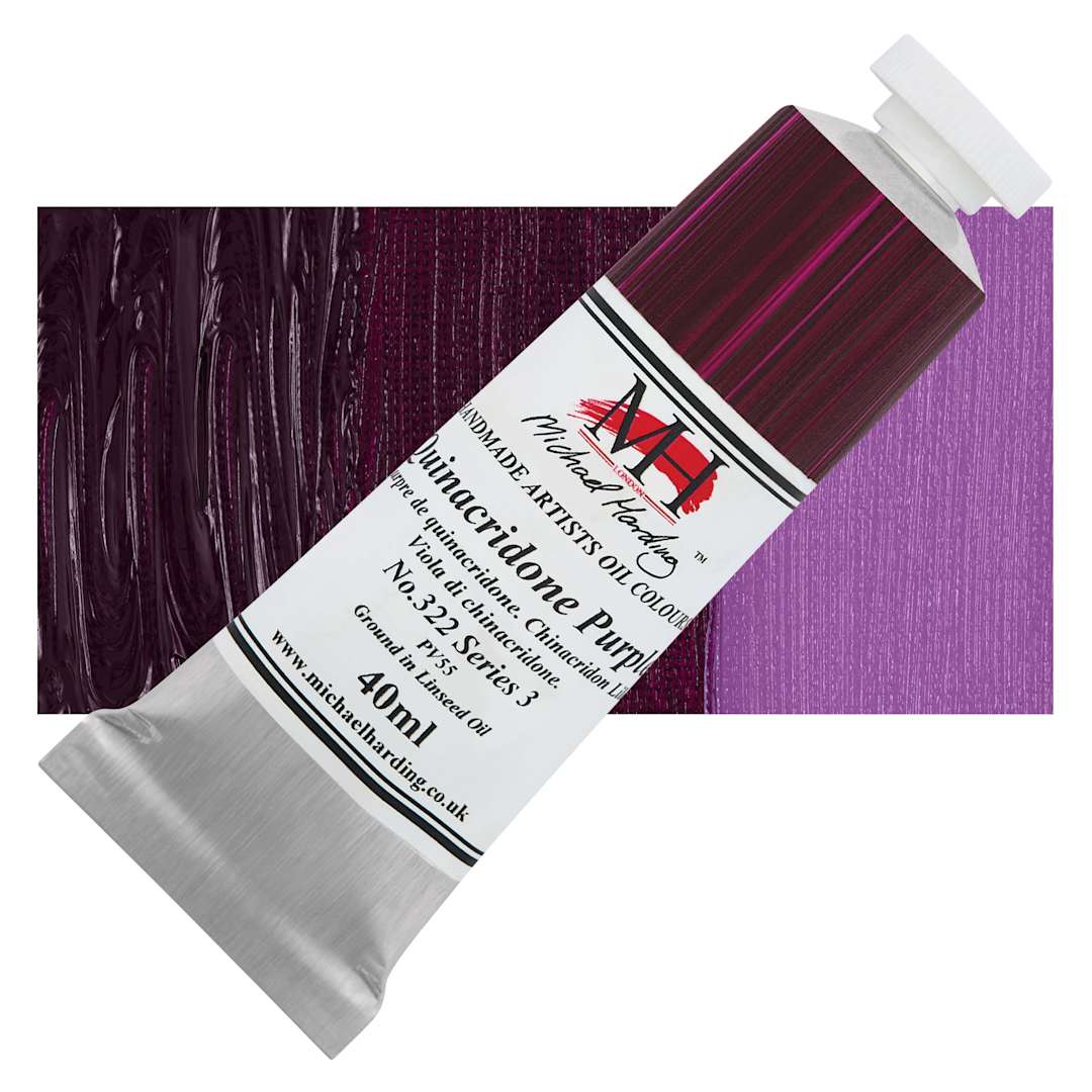 Open in modal - Michael Harding Artists Oil Color - Quinacridone Purple, 40 ml tube and swatch