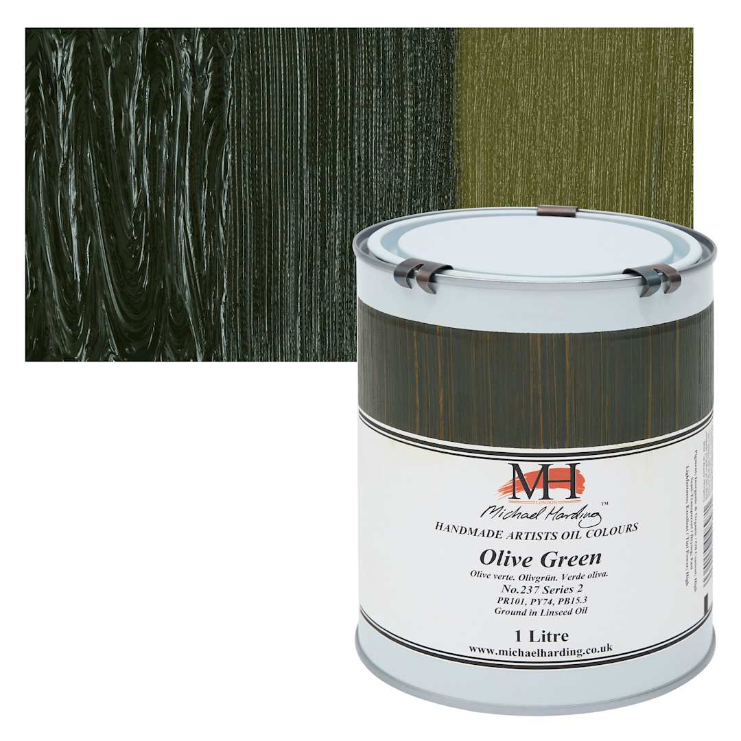 Open in modal - Michael Harding Artists Oil Color - Olive Green, 1 Liter can and swatch