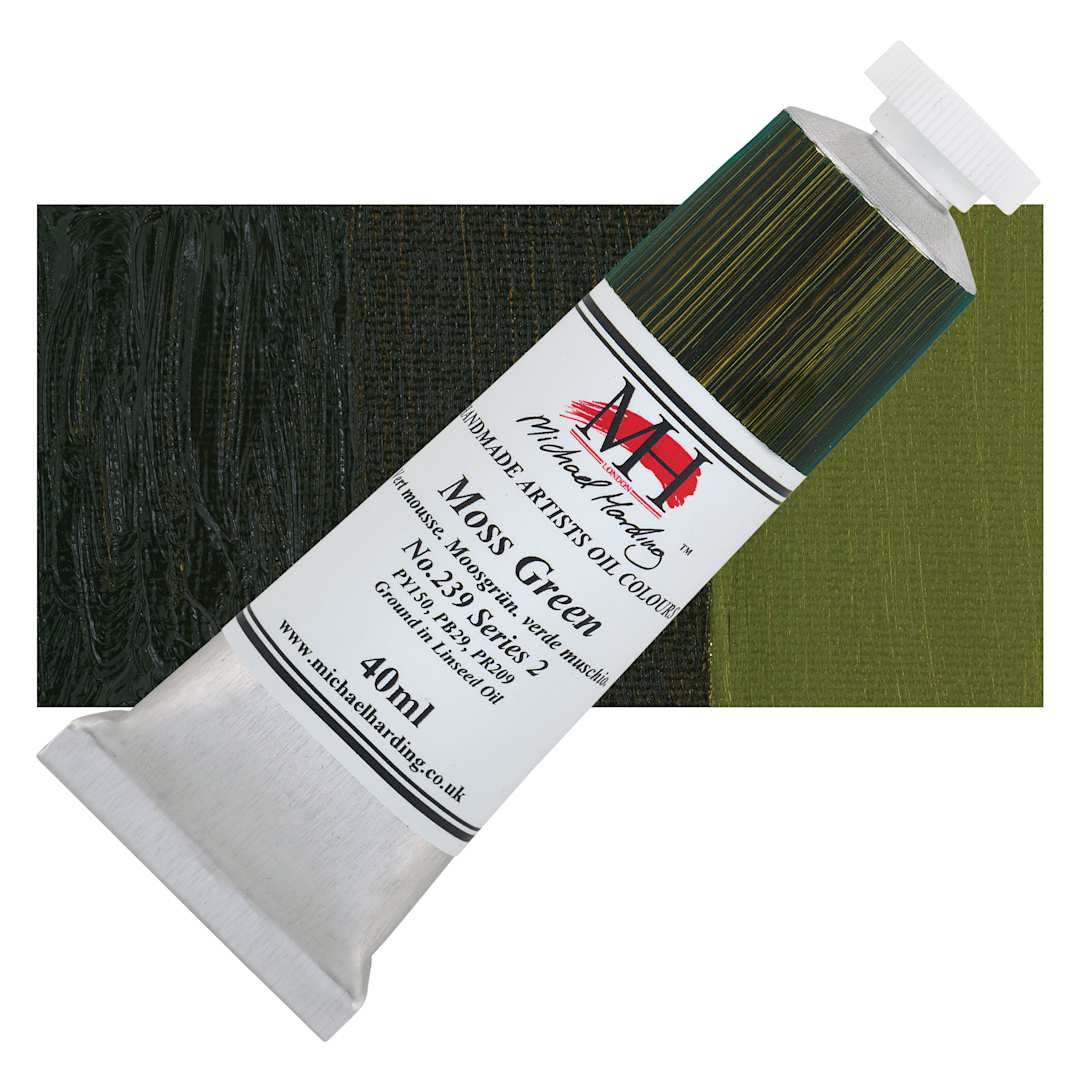 Open in modal - Michael Harding Artists Oil Color - Moss Green, 40 ml tube and swatch