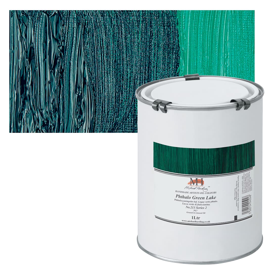 Open in modal - Michael Harding Artists Oil Paint - Phthalo Green Lake, 1 Liter and swatch
