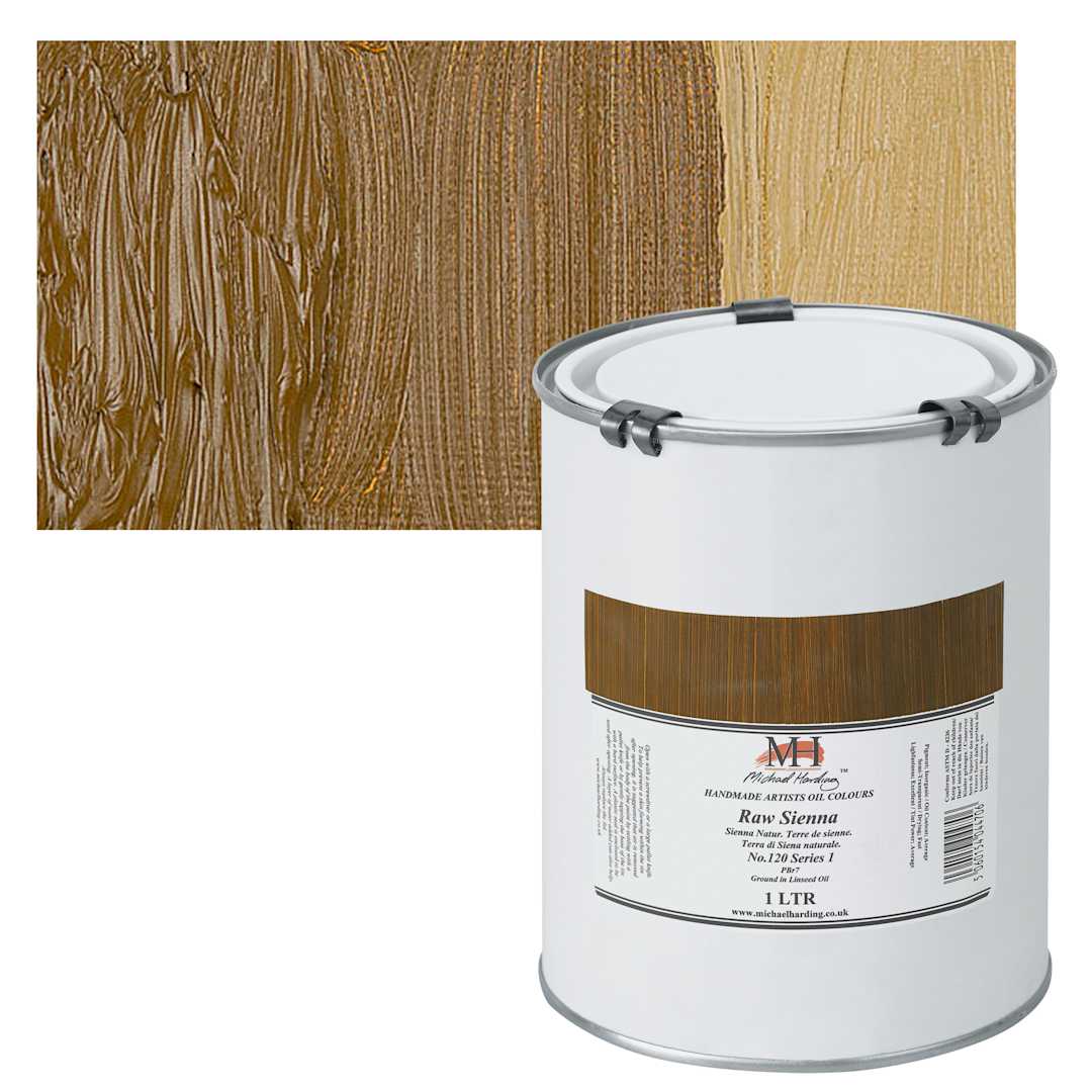 Open in modal - Michael Harding Artists Oil Paint - Raw Sienna, 1 Liter and swatch
