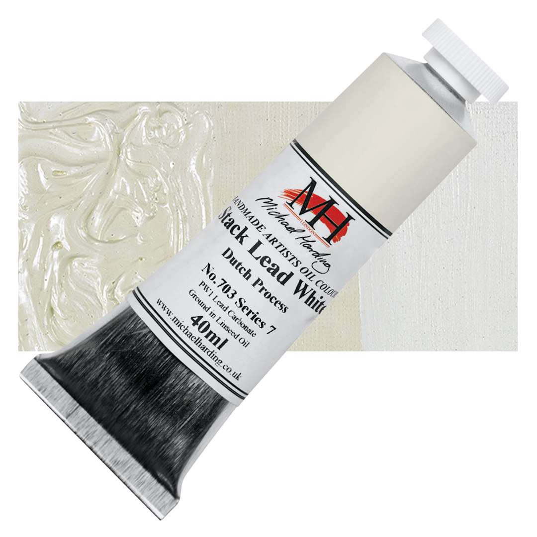 Open in modal - Michael Harding Artists Oil Paint - Stack Lead White, 40 ml tube and swatch