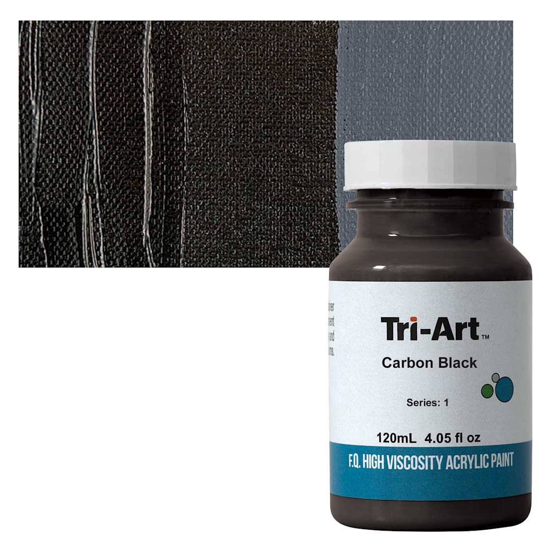 Open in modal - Tri-Art High Viscosity Artist Acrylic - Carbon Black, 120 ml jar and swatch