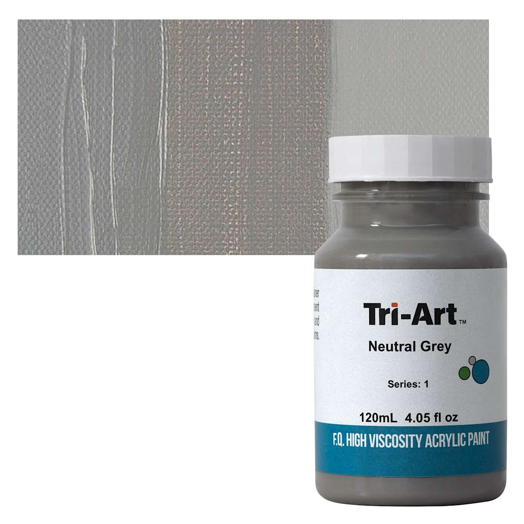 Open in modal - Tri-Art High Viscosity Artist Acrylic - Neutral Gray, 120 ml jar and swatch