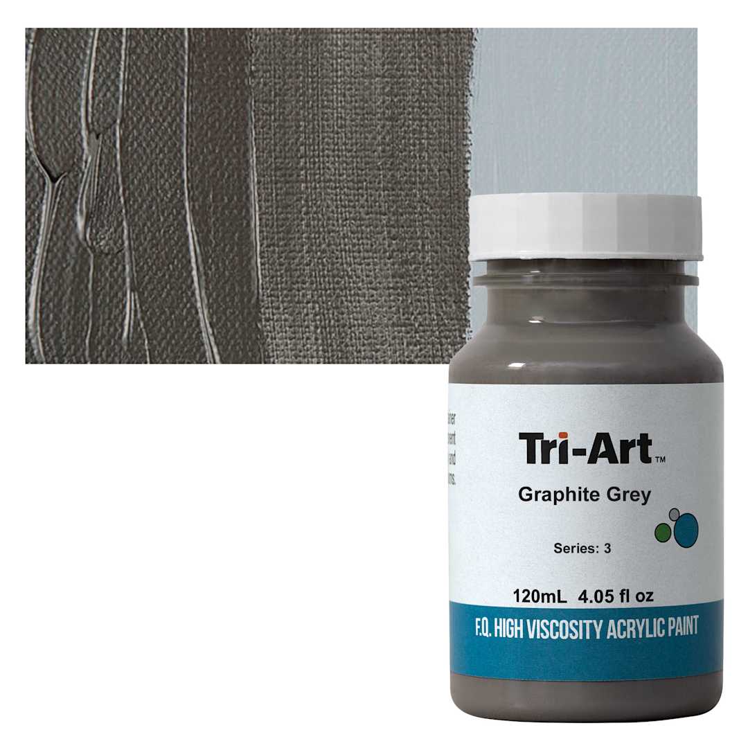 Open in modal - Tri-Art High Viscosity Artist Acrylic - Graphite Gray, 120 ml jar and swatch