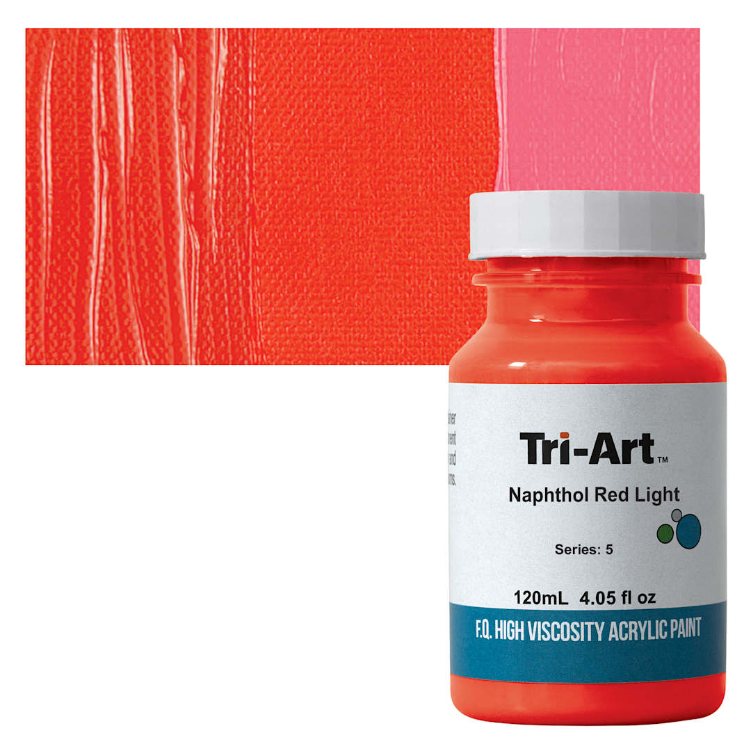 Open in modal - Tri-Art High Viscosity Artist Acrylic - Naphthol Red Light, 120 ml jar and swatch