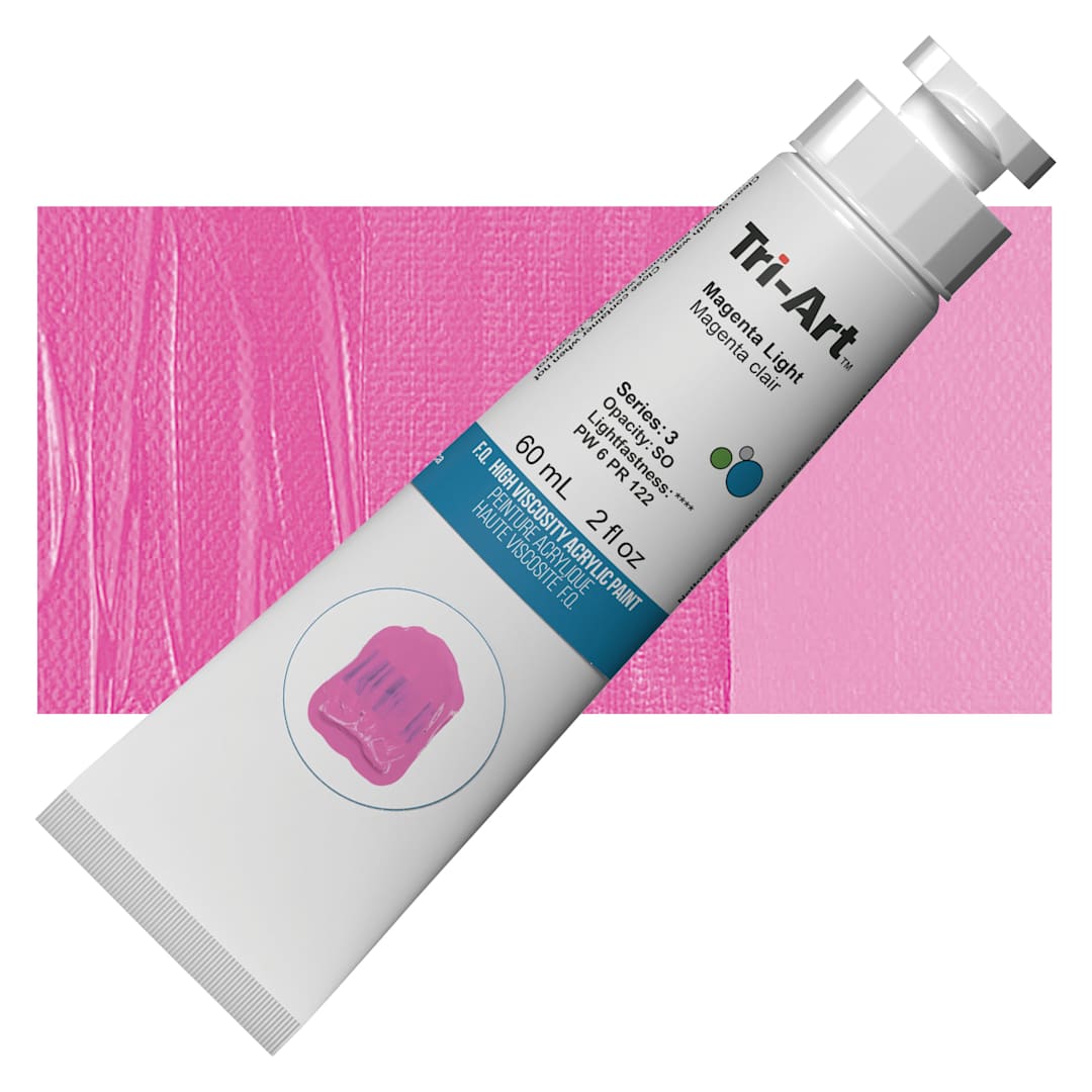 Open in modal - Tri-Art High Viscosity Artist Acrylic - Magenta Light, 60 ml tube and swatch