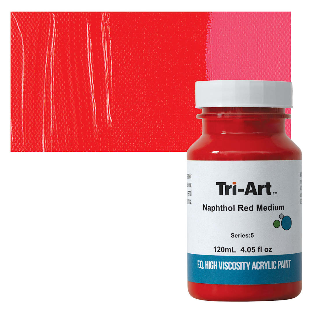 Open in modal - Tri-Art High Viscosity Artist Acrylic - Naphthol Red Medium, 120 ml jar and swatch