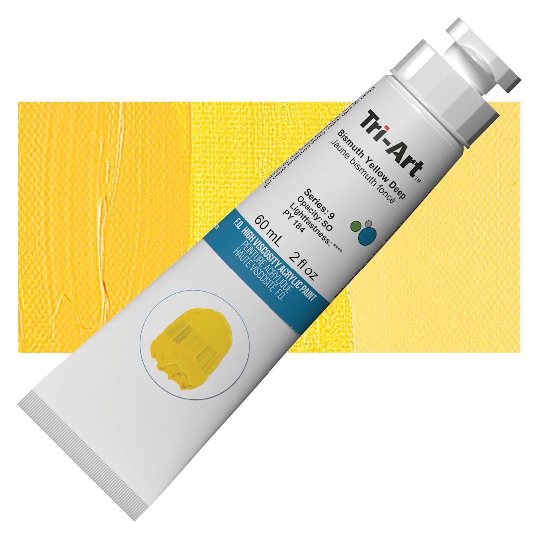 Open in modal - Tri-Art High Viscosity Artist Acrylic - Bismuth Yellow Deep, 60 ml tube and swatch