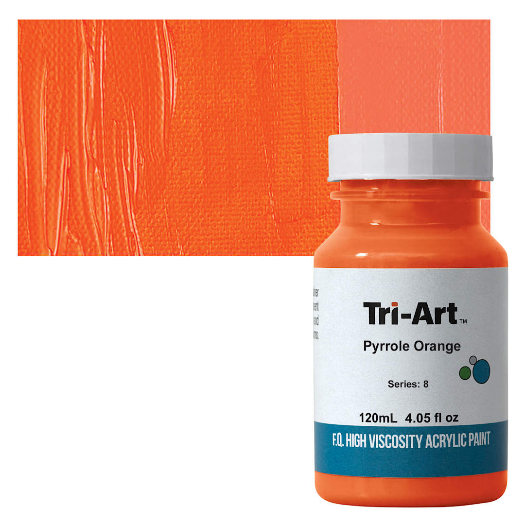 Open in modal - Tri-Art High Viscosity Artist Acrylic - Pyrrole Orange, 120 ml jar and swatch