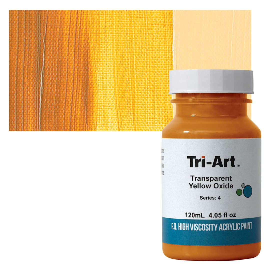 Open in modal - Tri-Art High Viscosity Artist Acrylic - Transparent Yellow Oxide, 120 ml jar and swatch