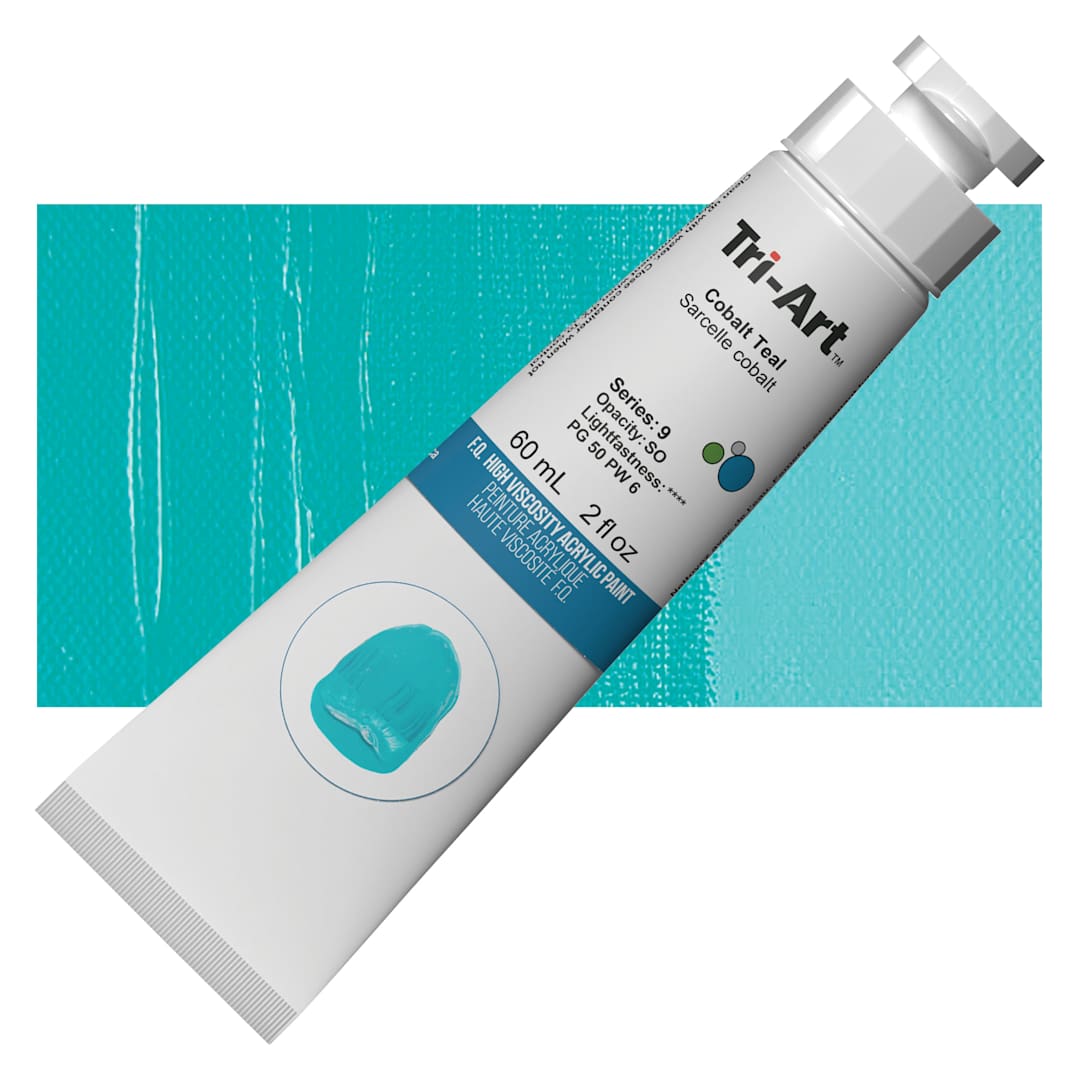 Open in modal - Tri-Art High Viscosity Artist Acrylic - Cobalt Teal, 60 ml tube and swatch