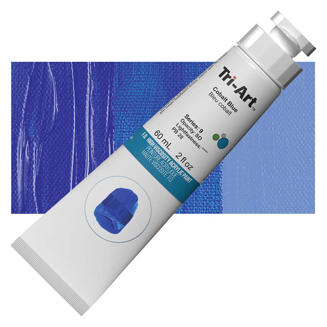 Open in modal - Tri-Art High Viscosity Artist Acrylic - Cobalt Blue, 60 ml tube and swatch