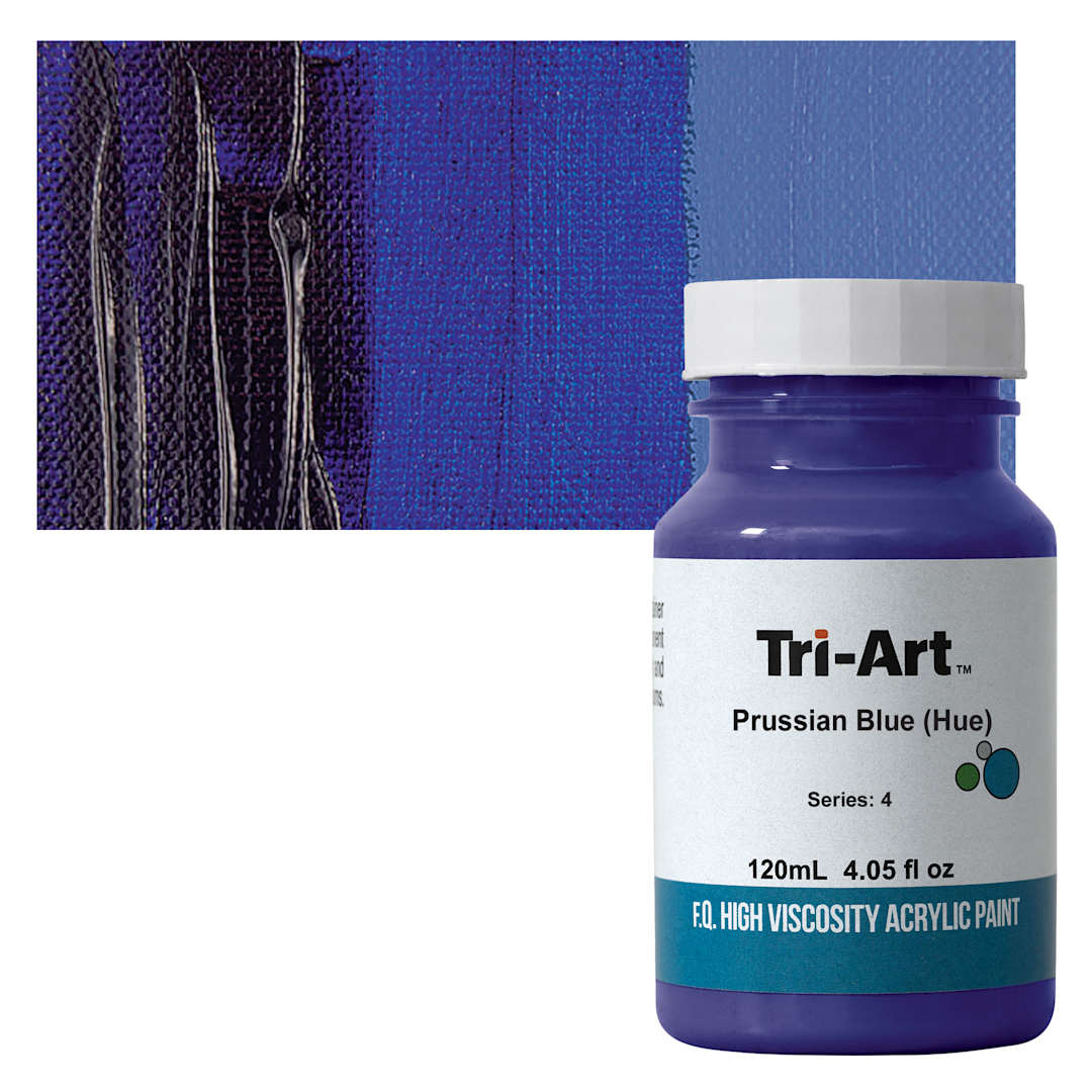 Open in modal - Tri-Art High Viscosity Artist Acrylic - Prussian Blue Hue, 120 ml jar and swatch