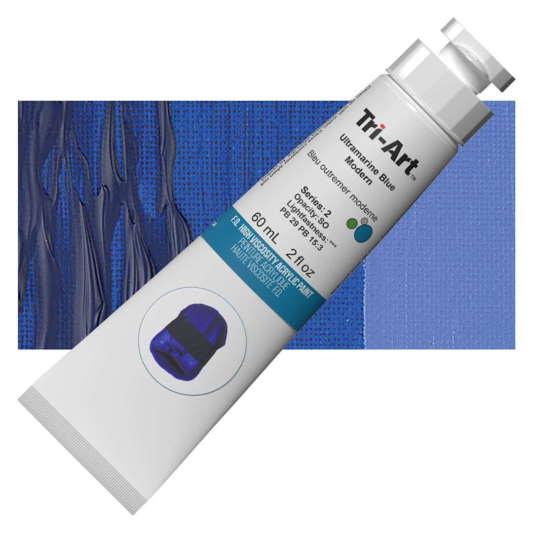 Open in modal - Tri-Art High Viscosity Artist Acrylic - Ultramarine Blue Modern, 60 ml tube and swatch