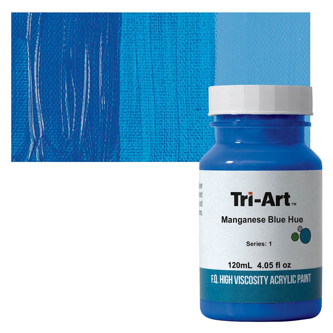 Open in modal - Tri-Art High Viscosity Artist Acrylic - Manganese Blue Hue, 120 ml jar and swatch