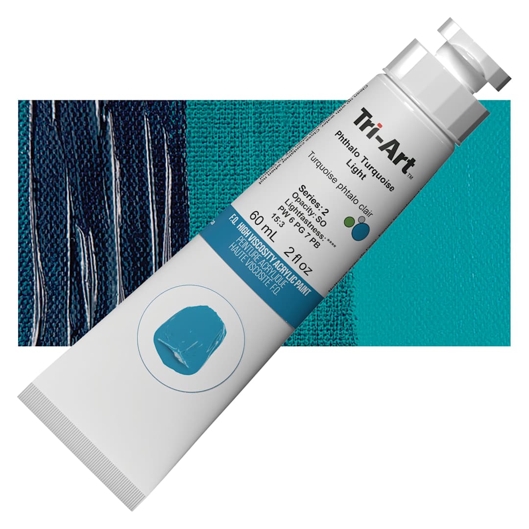 Open in modal - Tri-Art High Viscosity Artist Acrylic - Phthalo Turquoise, 60 ml tube and swatch