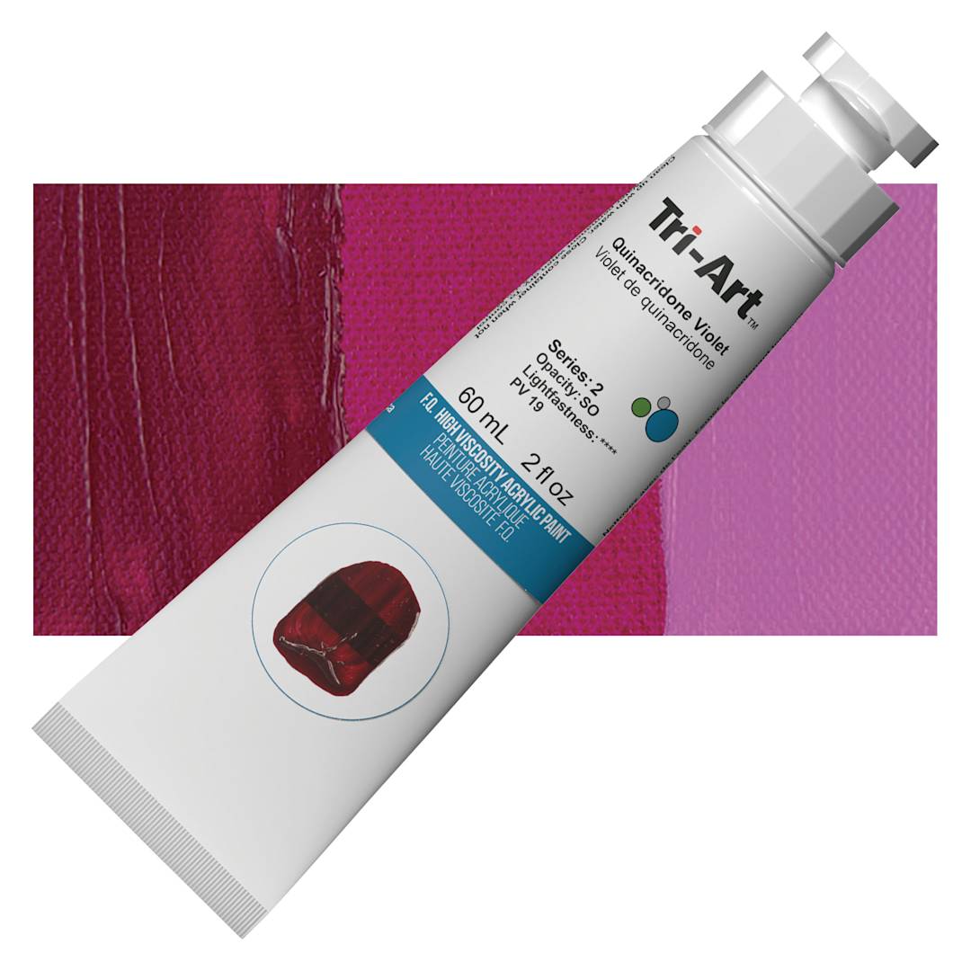 Open in modal - Tri-Art High Viscosity Artist Acrylic - Quinacridone Violet, 60 ml tube and swatch