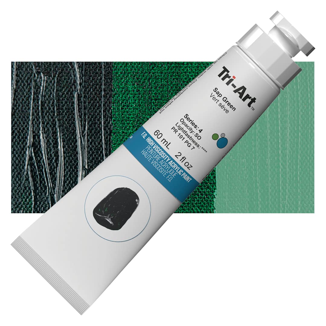 Open in modal - Tri-Art High Viscosity Artist Acrylic - Sap Green, 60 ml tube and swatch