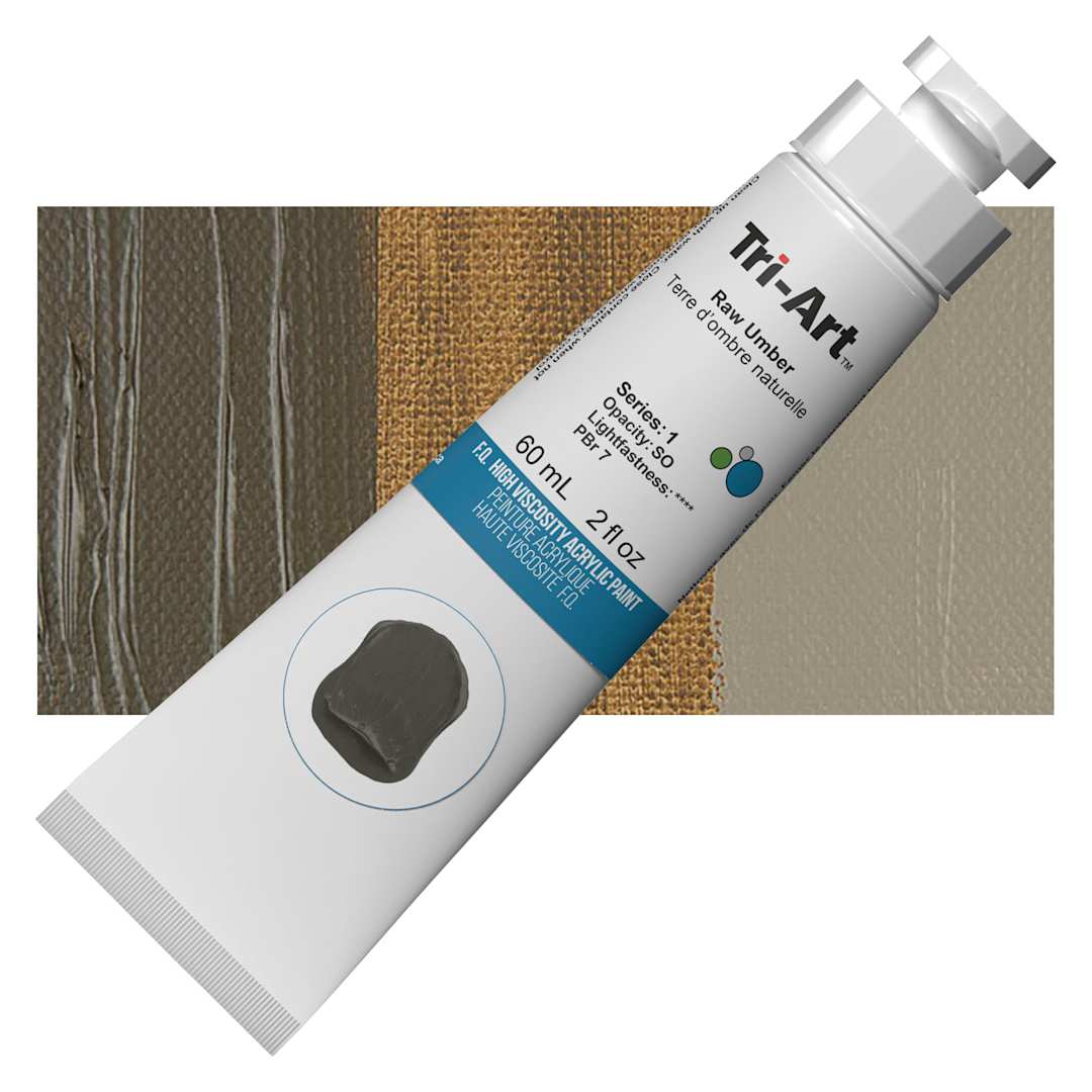 Open in modal - Tri-Art High Viscosity Artist Acrylic - Raw Umber, 60 ml tube and swatch