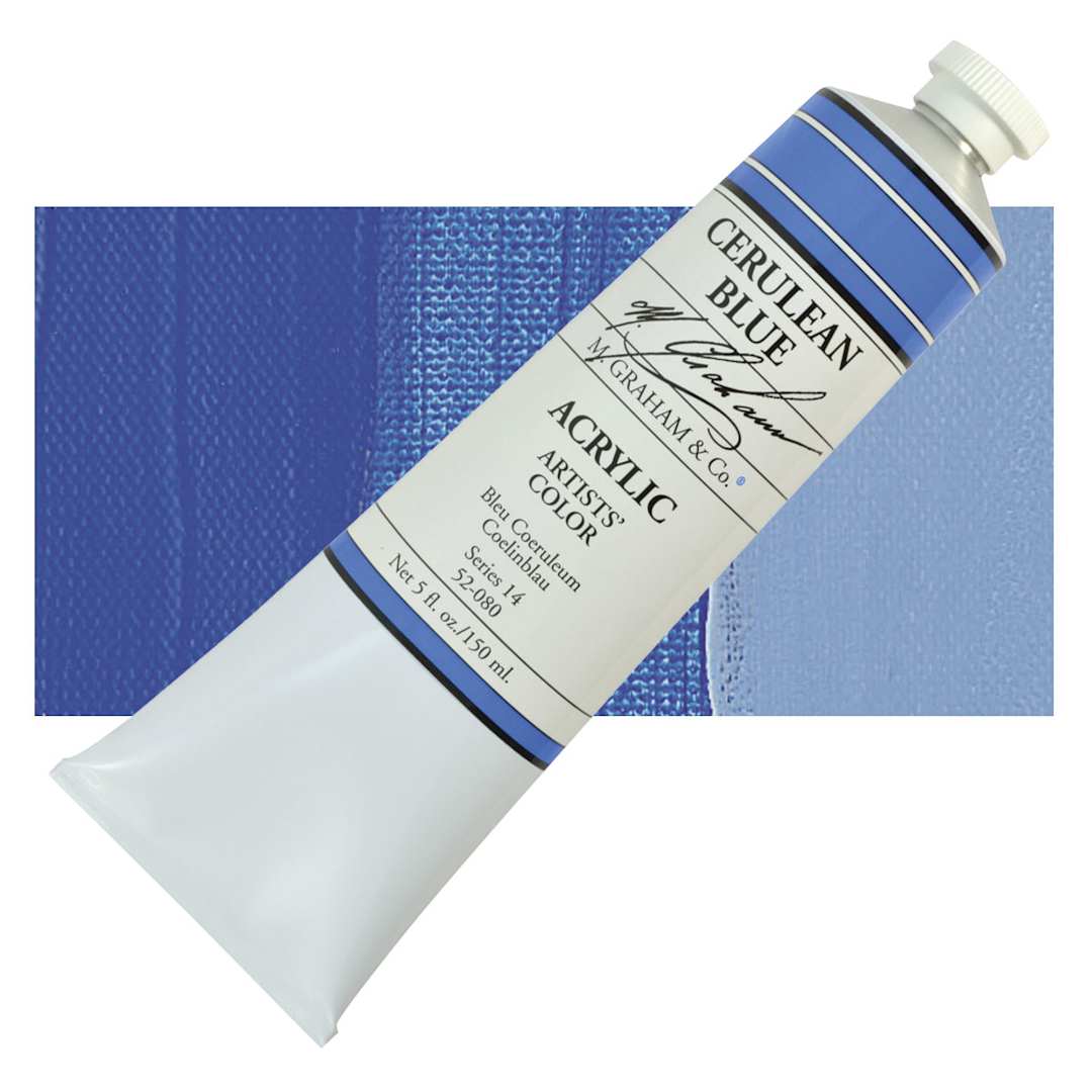 Open in modal - M. Graham Artists' Acrylic - Cerulean Blue, 5 oz Tube and swatch