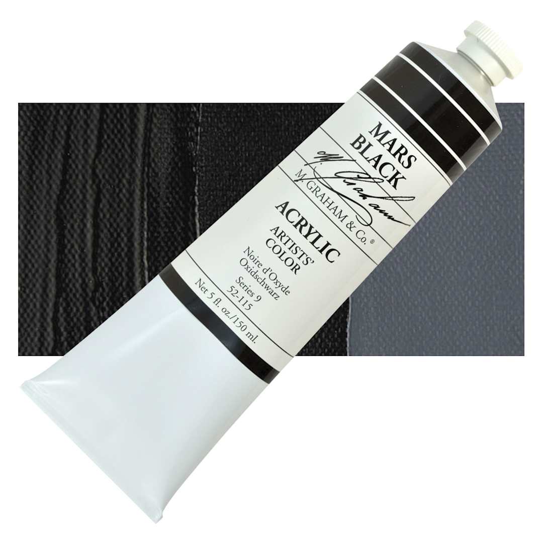Open in modal - M. Graham Artists' Acrylic - Mars Black, 5 oz Tube and swatch