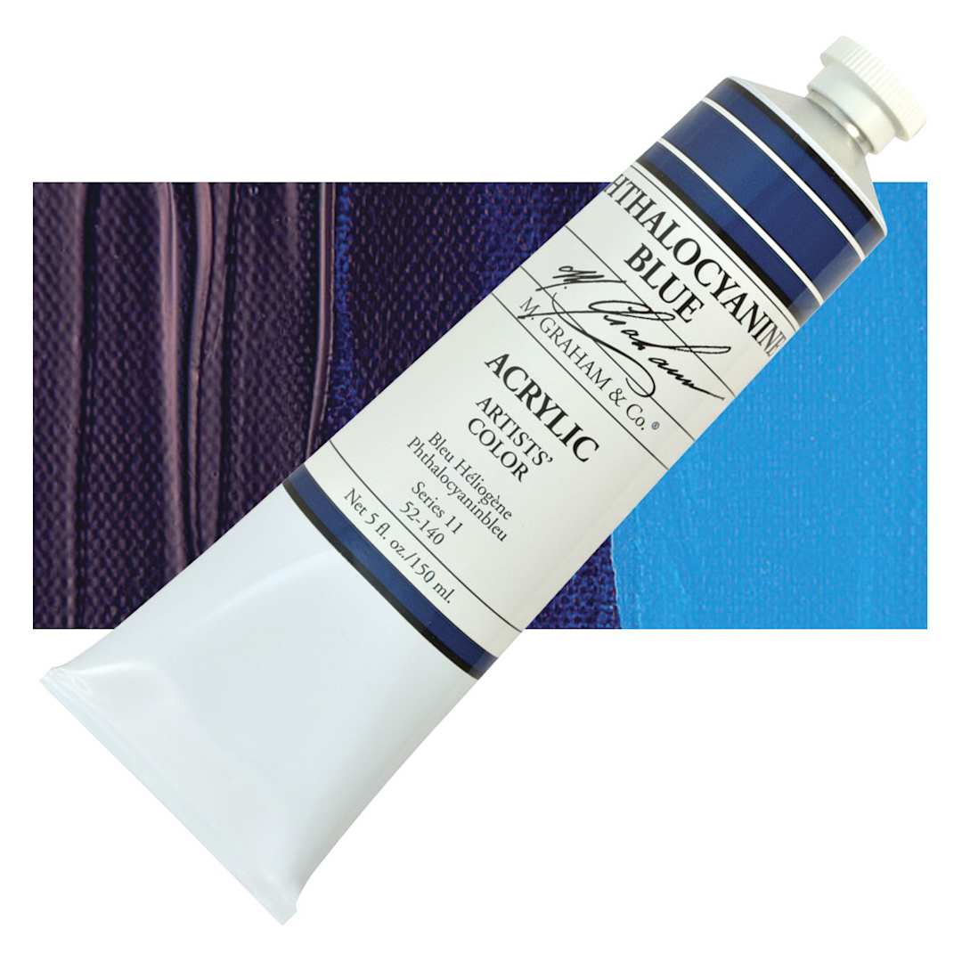 Open in modal - M. Graham Artists' Acrylic - Phthalocyanine Blue, 5 oz Tube and swatch