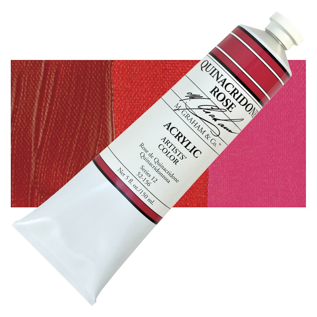 Open in modal - M. Graham Artists' Acrylic - Quinacridone Rose, 5 oz Tube and swatch