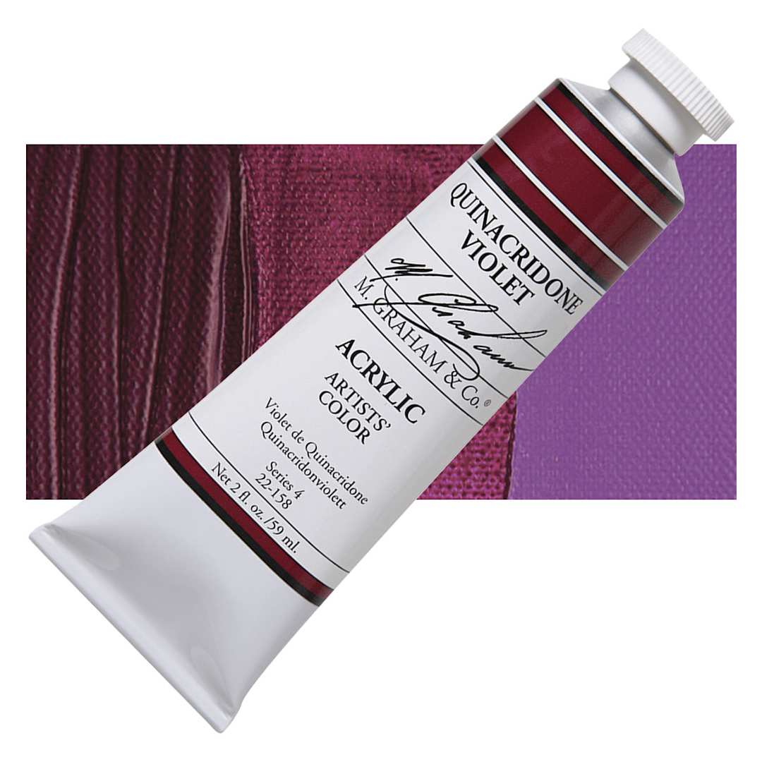Open in modal - M. Graham Artists' Acrylic - Quinacridone Violet, 2 oz tube and swatch