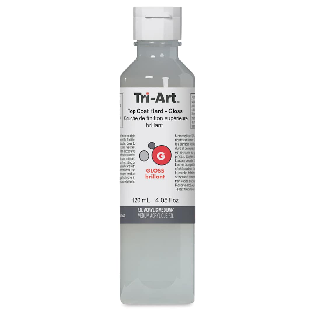 Open in modal - Tri-Art Top Coat Mediums - Front view of bottle of 120 ml Hard Gloss Medium