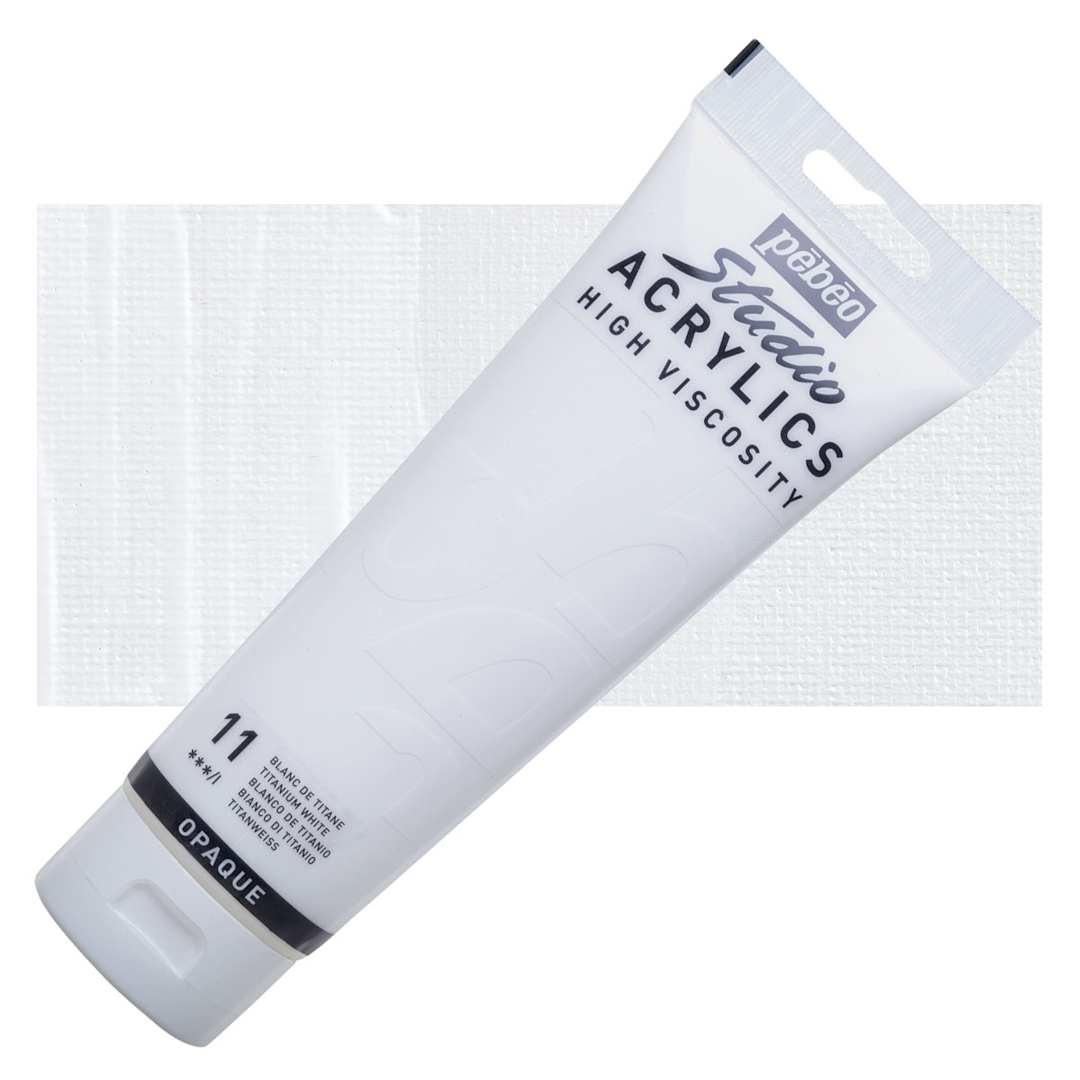 Open in modal - Pebeo High Viscosity Acrylic - Titanium White, 250 ml tube and swatch