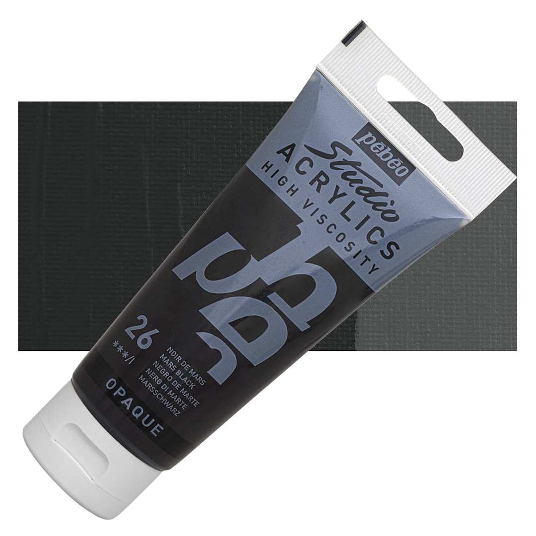 Open in modal - Pebeo High Viscosity Acrylic - Mars Black, 100 ml tube and swatch