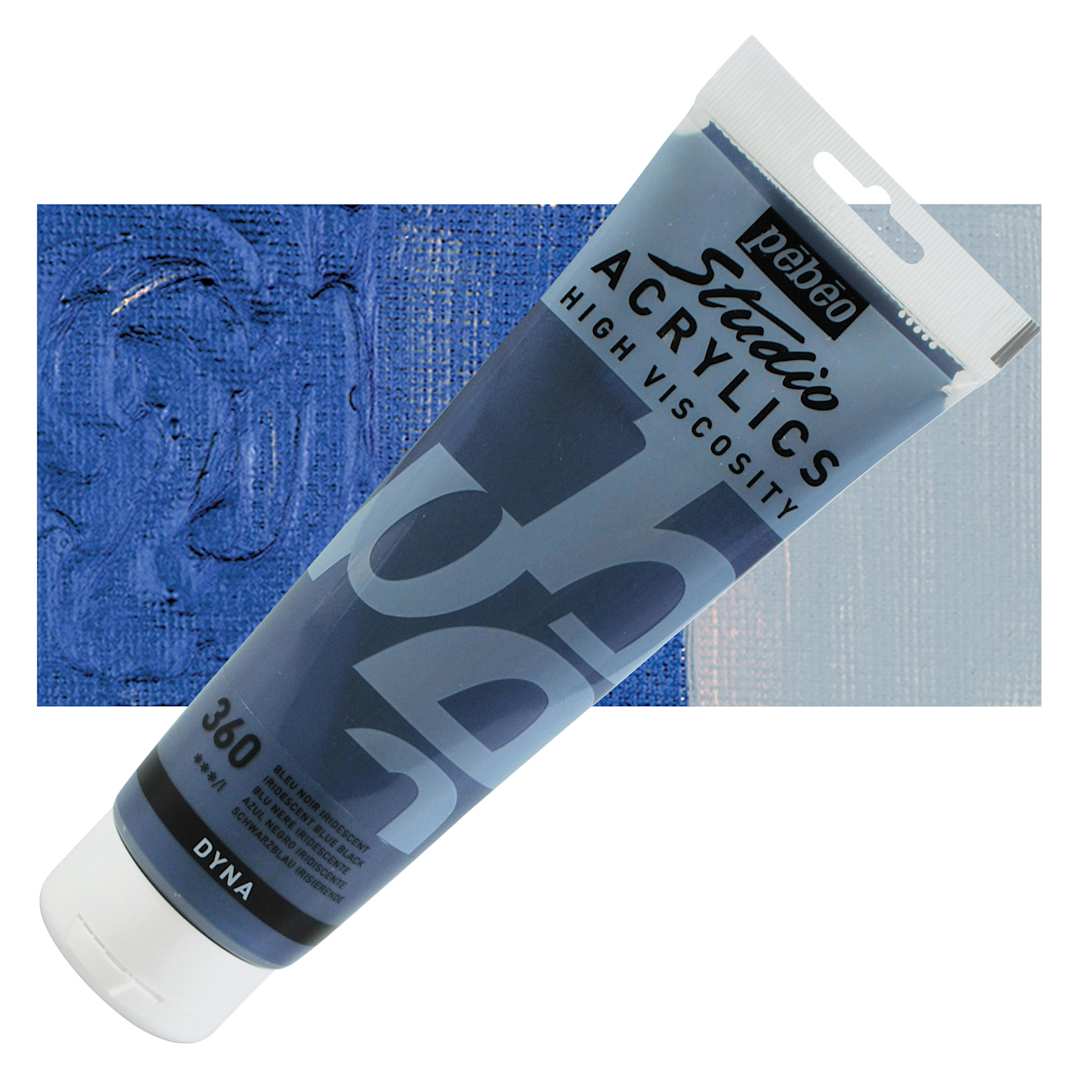 Open in modal - Pebeo High Viscosity Acrylic - Iridescent Blue/Black, 250 ml, Tube and swatch