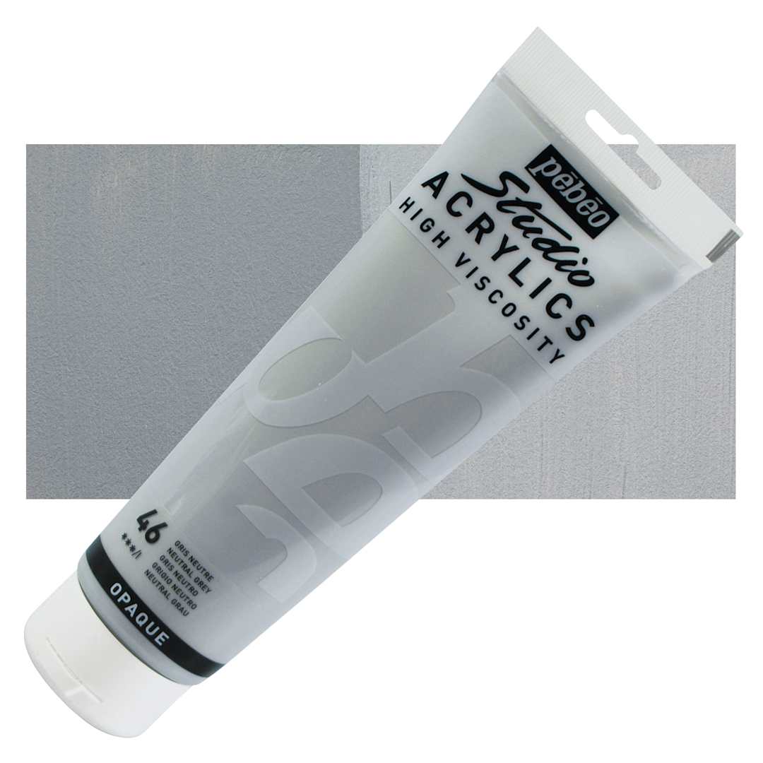 Open in modal - Pebeo High Viscosity Acrylic - Neutral Grey, 250 ml, Tube and swatch